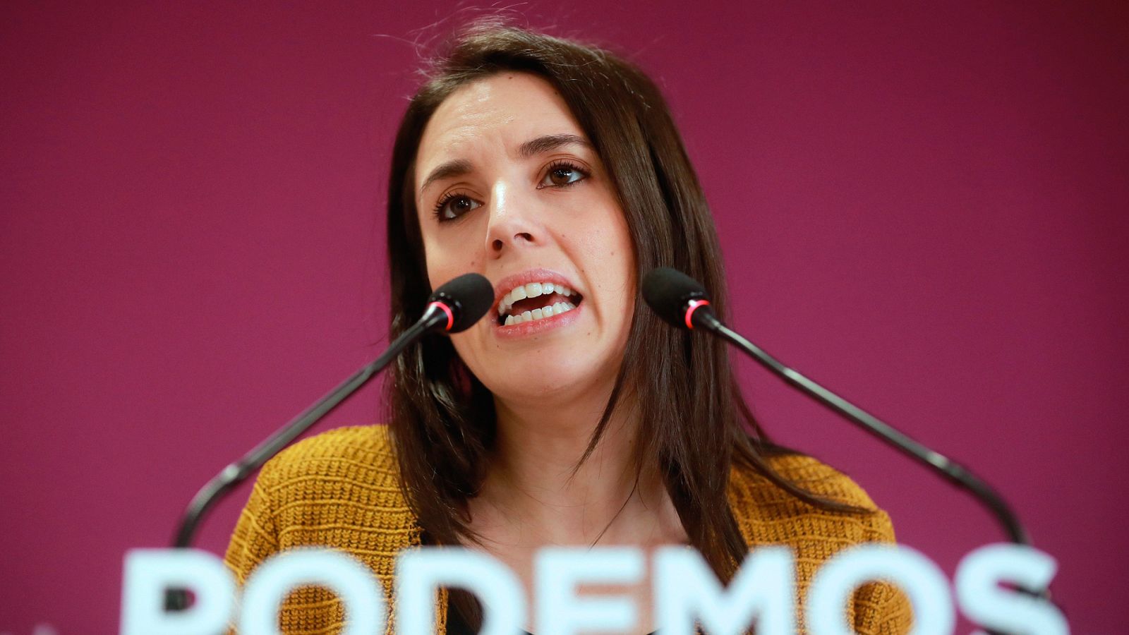 La número dos de Podemos, Irene Montero, ofrece una rueda de prensa