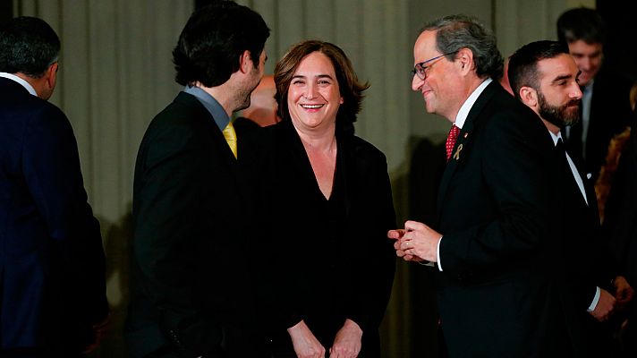 Telediario 1 - Torra recuerda durante la inauguración del MWC al expresidente de la Generalitat Puigdemont