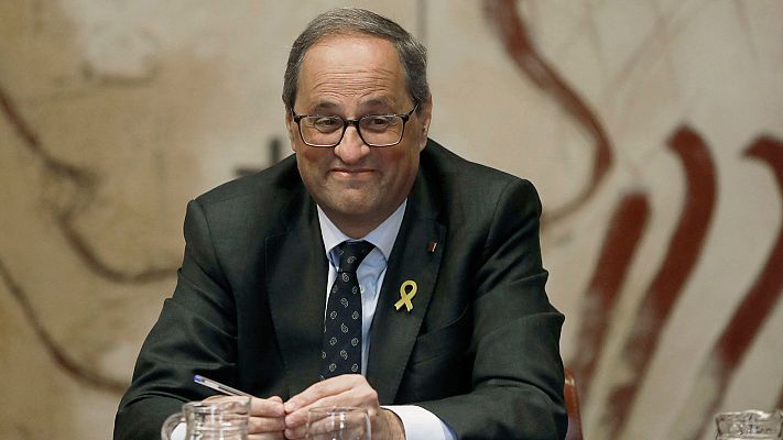 Telediario 1 - Torra mantendrá el lazo amarillo en la fachada de la Generalitat desoyendo a la JEC