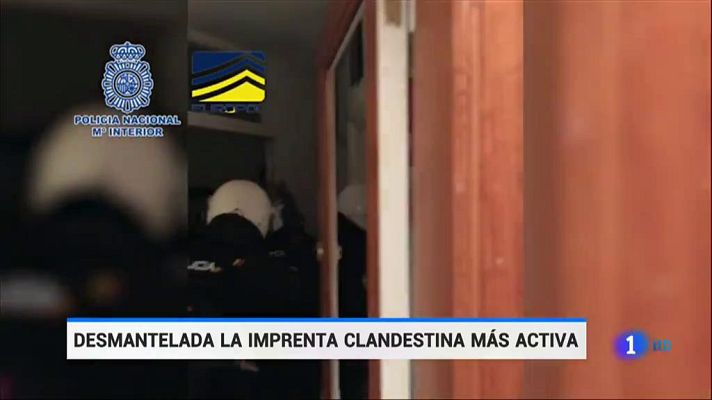 Telediario 1 - Desmantelan la imprenta clandestina más activa de España