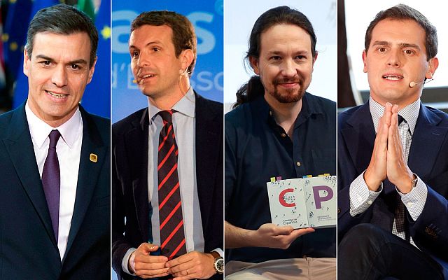 Telediario 1 - Todo listo en el plató de TVE para el debate a cuatro con Sánchez, Casado, Iglesias y Rivera