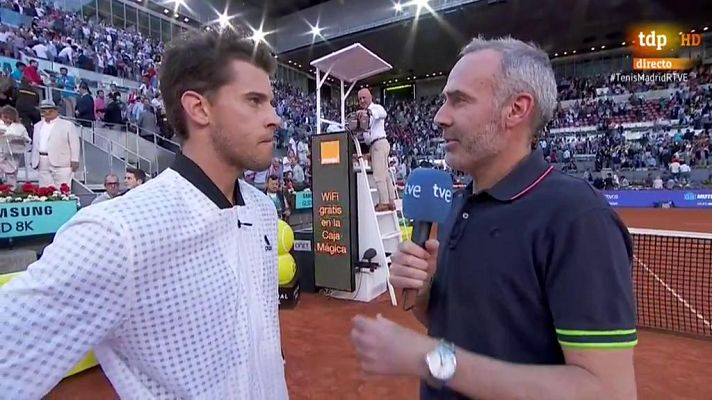 Madrid Open de Tenis - Thiem: "Federer es el mejor de la historia y ha jugado increíble, he tenido suerte"
