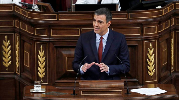 Telediario 1 - Debate de investidura: Sánchez insta a Podemos a culminar un acuerdo "de izquierdas" y la abstención de PP y Cs