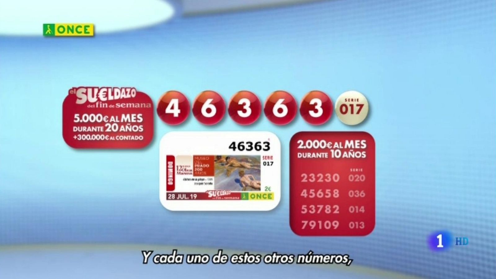 Sorteo ONCE - 28/07/19 - ver ahora