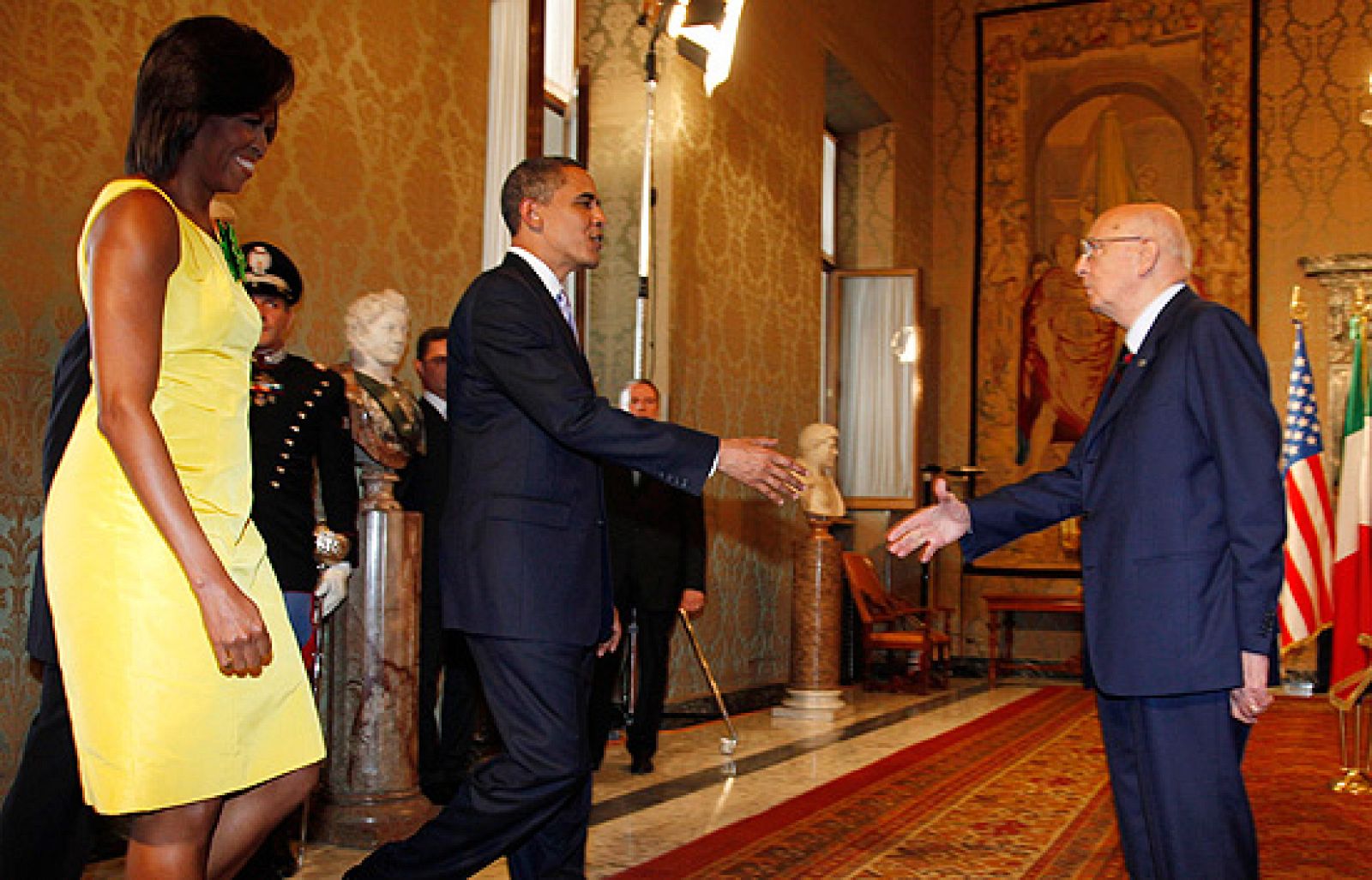 Barack Obama se entrevista con Giorgio Napolitano en Roma.