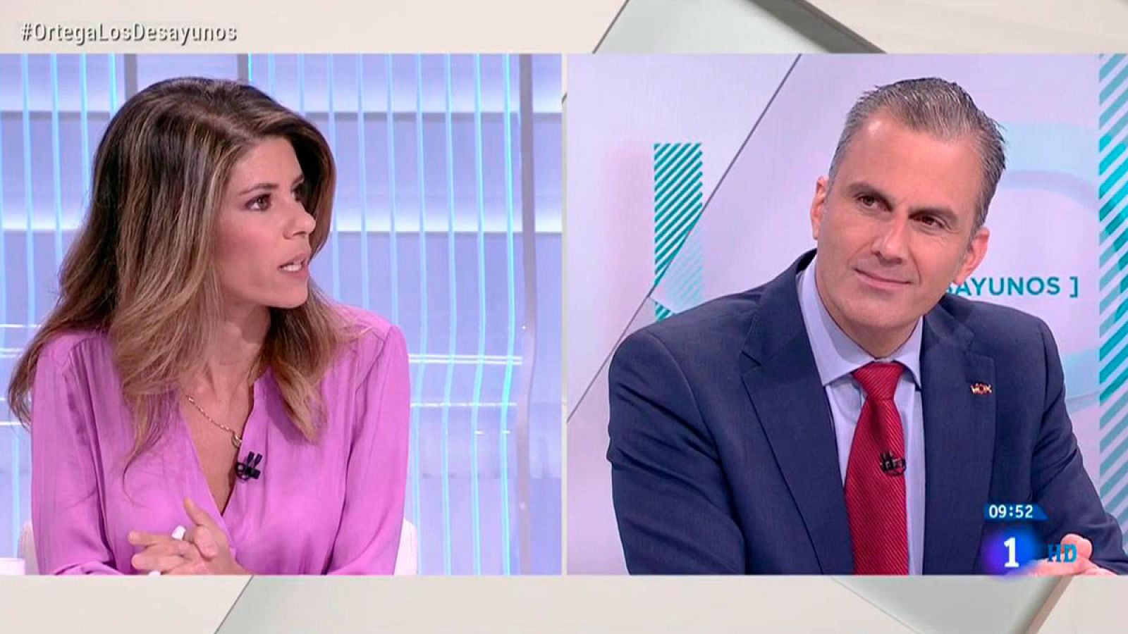 Tenso rifirrafe entre la periodista Elsa García de Blas y Ortega Smith sobre la posición de Vox ante la violencia de género - Los desayunos | Ver