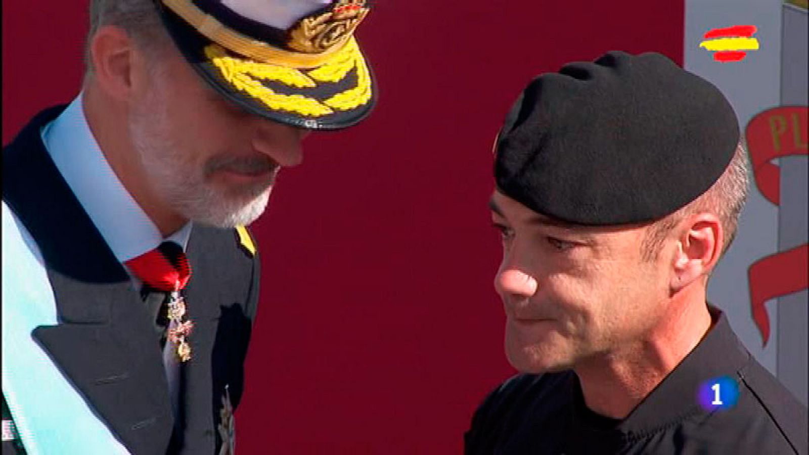 El paracaidista recibe compungido unas palabras de ánimo de los reyes tras su incidente con la farola