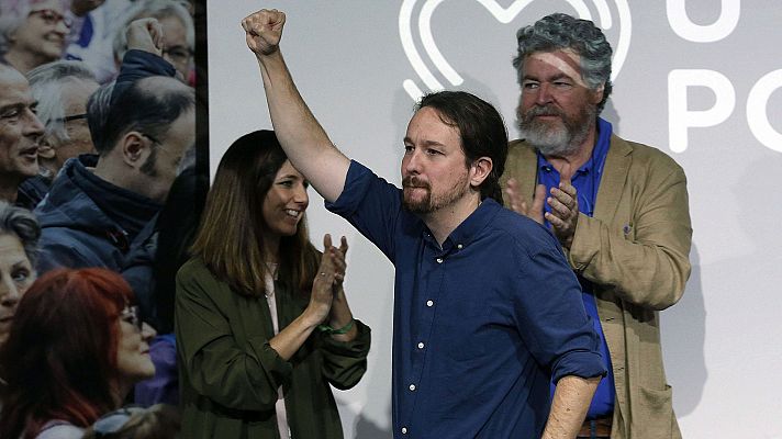Telediario 1 - Iglesias presenta un programa social y advierte de un gobierno de "recortes" de PP, PSOE y Cs