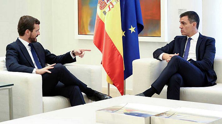 Telediario 1 - Sánchez se reúne con Casado, Rivera e Iglesias tras los altercados en Cataluña