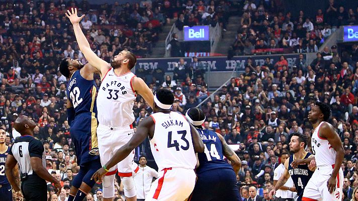 Telediario 1 - Los Raptors recogen el anillo de campeones y sufren para imponerse a Pelicans