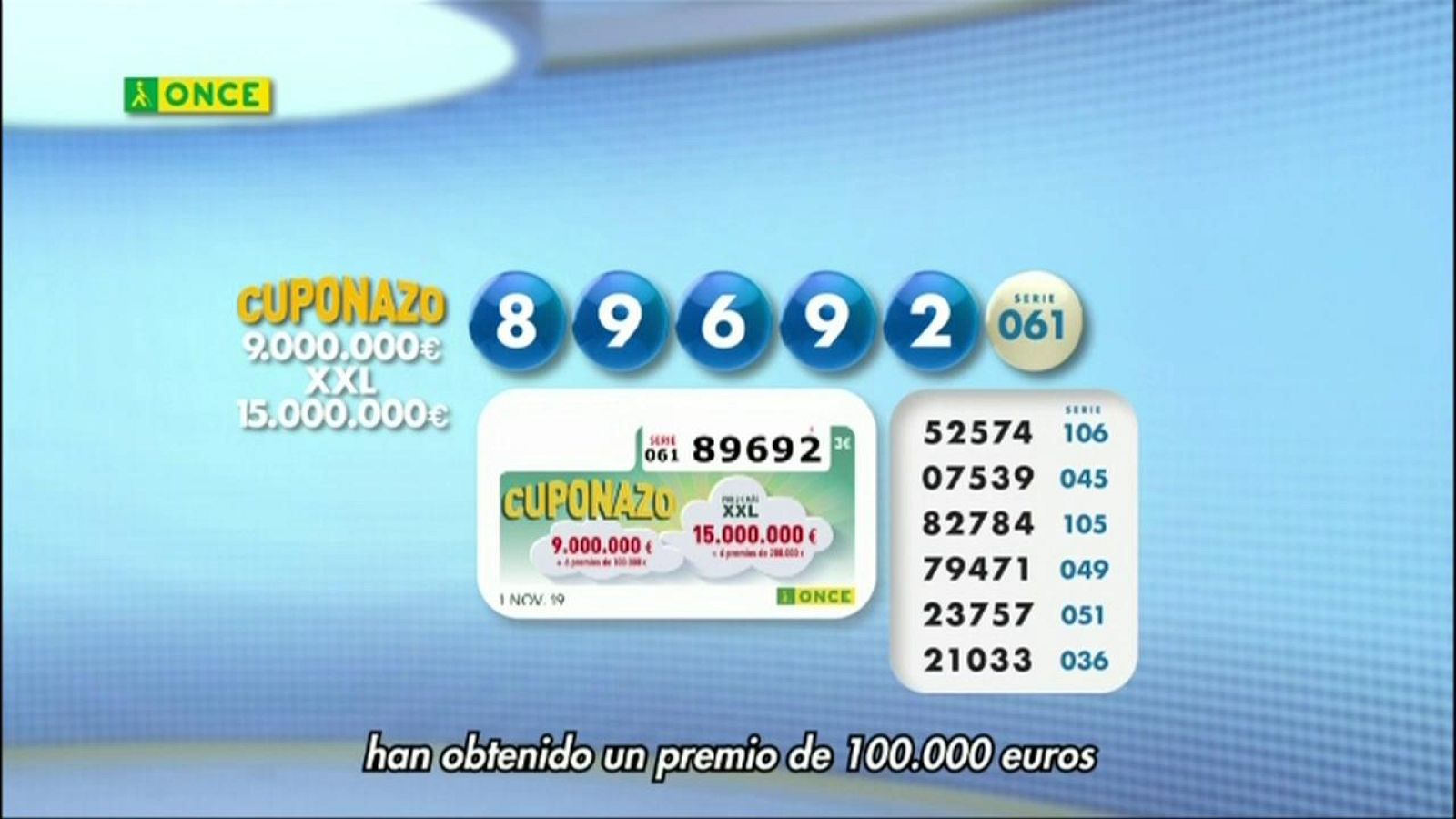 Sorteo ONCE - 01/11/19 - ver ahora