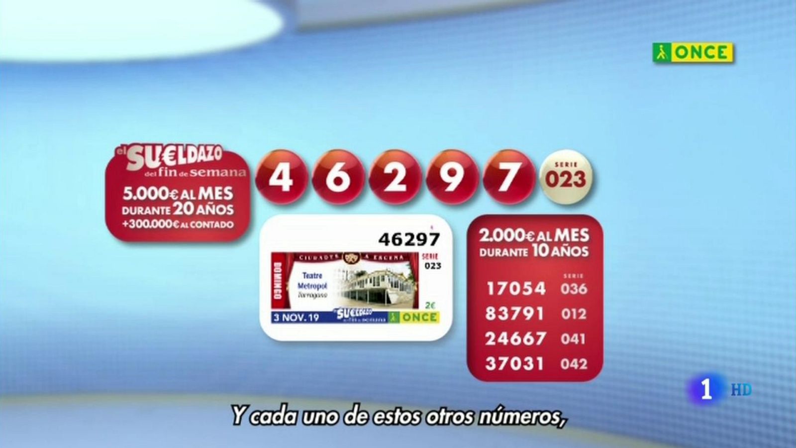 Sorteo ONCE - 03/11/19 - ver ahora