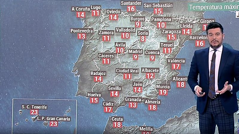Jornada lluviosa, sobre todo en el suroeste peninsular, y las temperaturas se suavizan aunque continúan siendo bajas