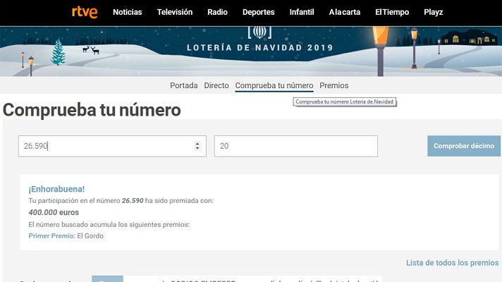 Lotería de Navidad - El 23.059, tercer quinto premio de la Lotería de Navidad