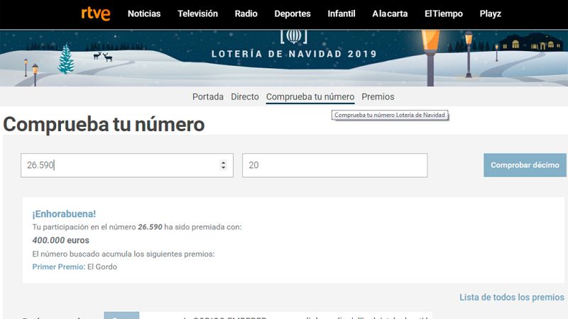 Compruebe su décimo de lotería en RTVE.es