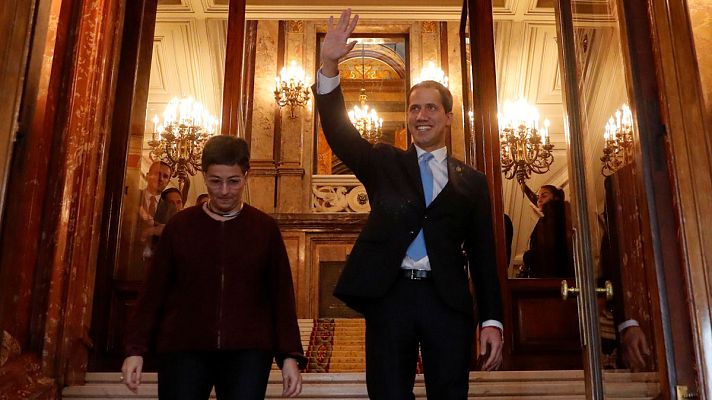 Telediario 1 - Juan Guaidó llega a España, donde cierra su gira por Europa