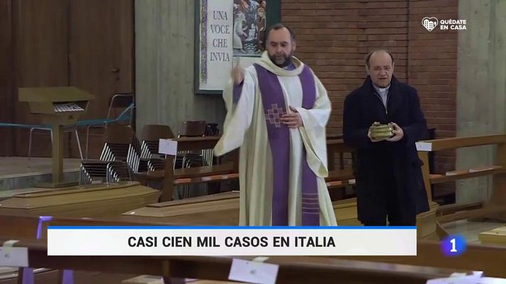 Telediario 1 - Casi 100.000 casos en Italia
