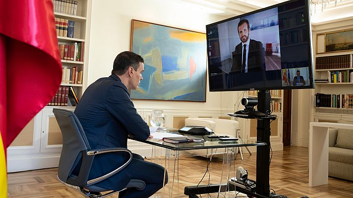 Telediario 1 - Sánchez y Casado acuerdan que las medidas para reconstruir el país se decidan en comisión parlamentaria