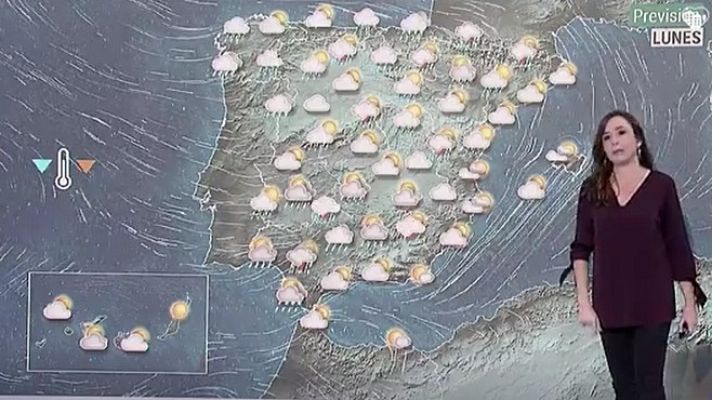 Telediario 1 - Las temperaturas bajan y las lluvias y tormentas ponen en aviso a Huesca, Lleida, Castellón y Asturias