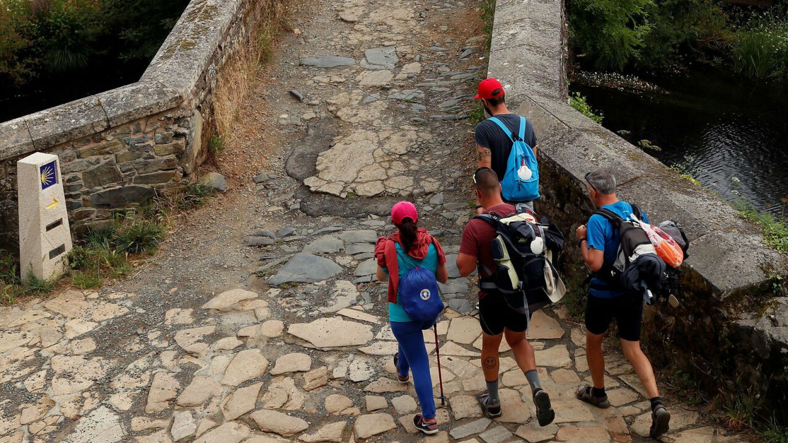 El camino de Santiago da sus primeros pasos con la reapertura de albergues - RTVE.es - Telediario 1 | Ver