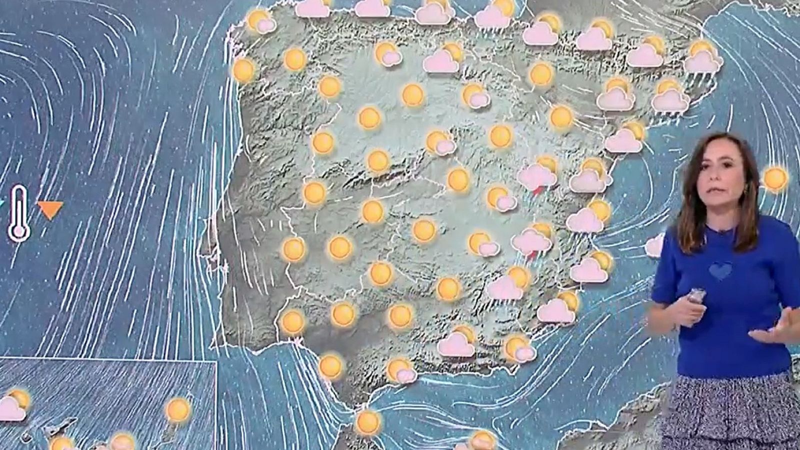 Chubascos y tormentas localmente fuertes en el este peninsular y viento fuerte en Canarias