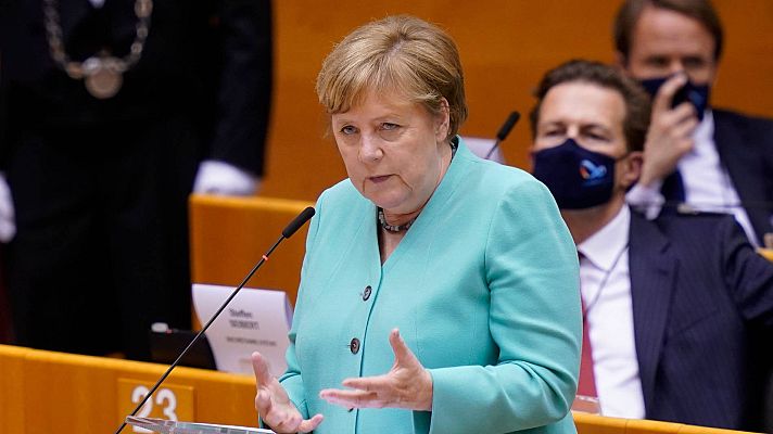 Telediario 1 - Merkel asegura que la gravedad de la crisis hace necesario un compromiso europeo este verano