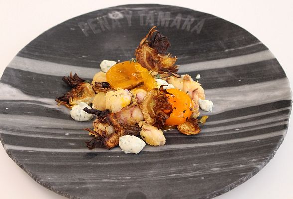 RTVE Cocina - Chopitos con alcachofa frita y yema curada