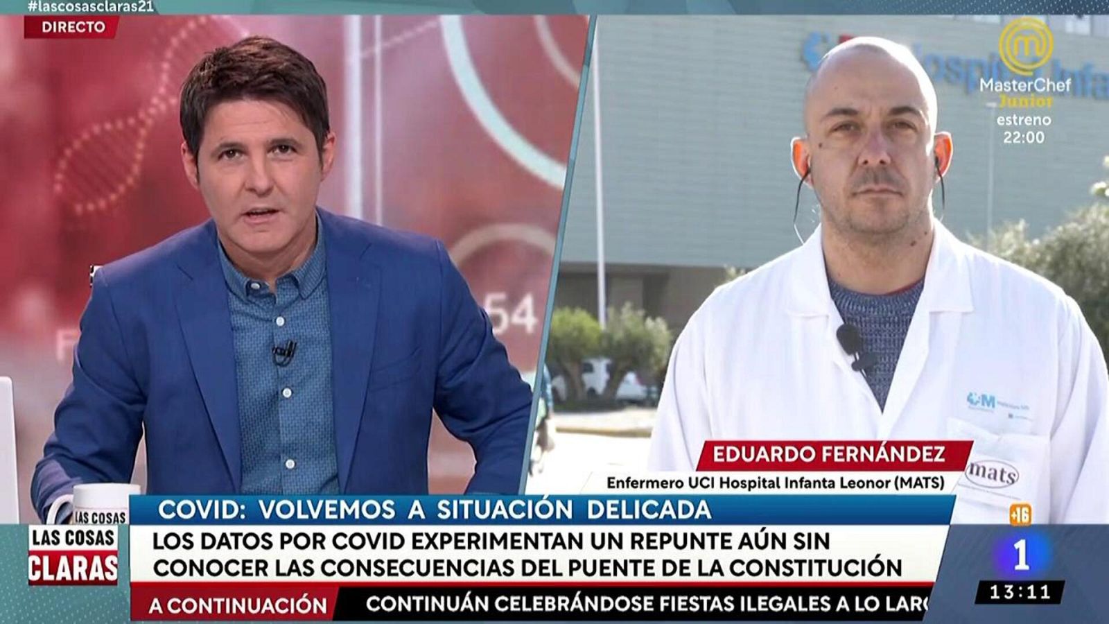 Eduardo Fernández, enfermero UCI: "Vamos al contrario que Europa. Hay que intentar preservar la vida de las personas"