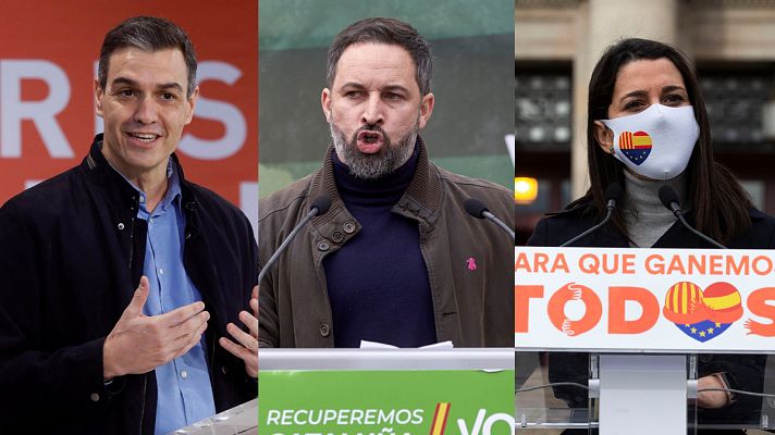 Telediario 1 - Elecciones catalanas: Sánchez, Abascal y Arrimadas respaldan a sus candidatos con reproches cruzados