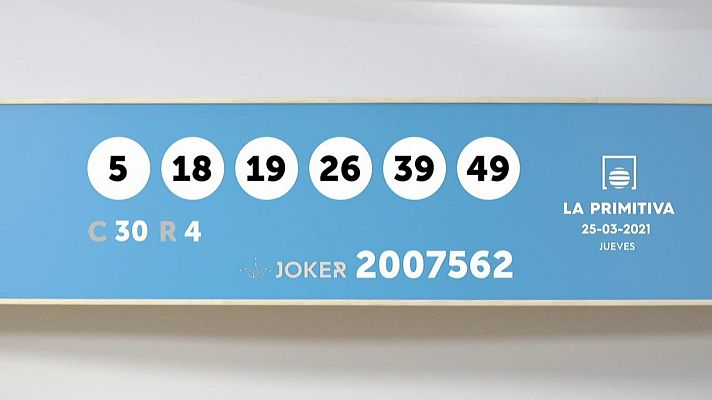SELAE - Sorteo de la Lotería Primitiva y Joker del 25/03/2021