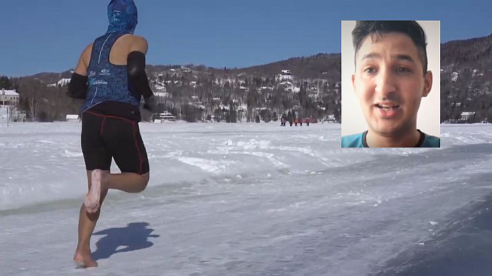 Telediario 1 - Corre una media maratón descalzo sobre el hielo en 1h 37min