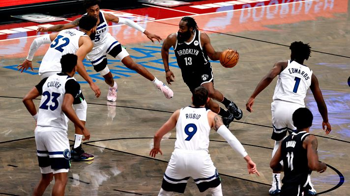 Telediario 1 - Los Timberwolves de Ricky Rubio acaban sucumbiendo ante los Nets del coloso Harden (112-107)