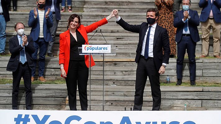 Telediario 1 - Ayuso ganaría las elecciones del 4M pero la derecha y la izquierda empatarían a 68 escaños