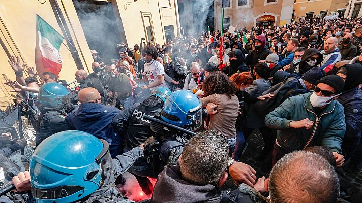 Telediario 1 - Jornada de protestas en Italia contra los cierres de comercios por la pandemia