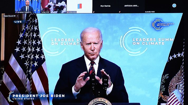 Telediario 1 - Biden se compromete a reducir las emisiones de EE.UU. "entre un 50 y un 52%" para 2030