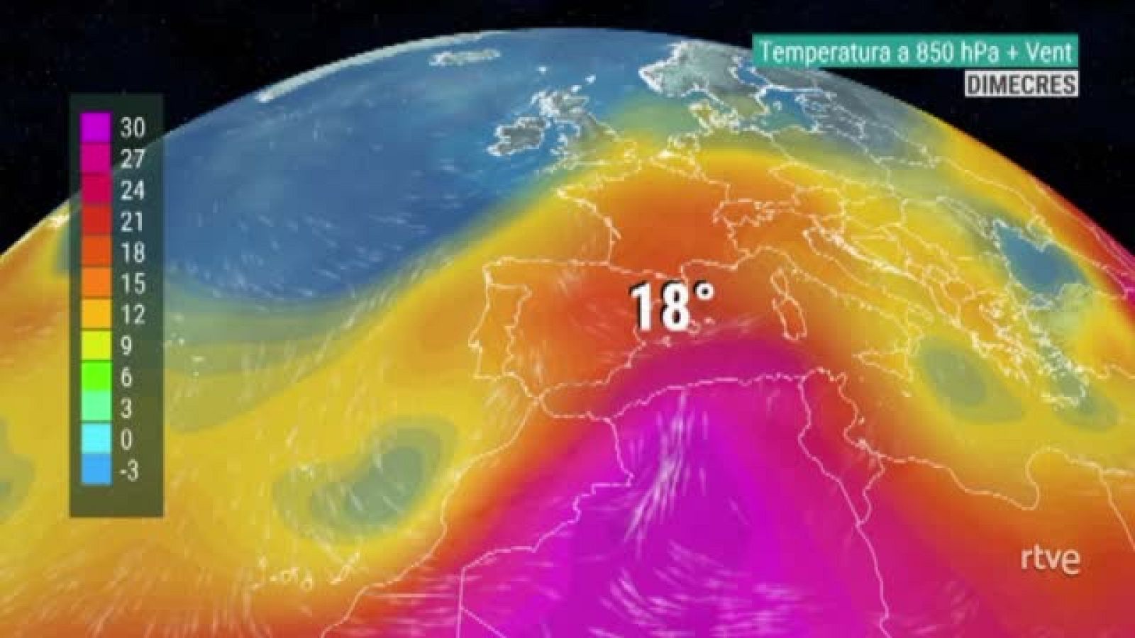 Evolució de les temperatures a 850 hPa (1.500 metres) | Veure