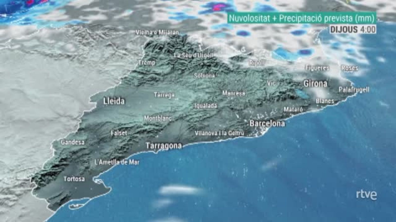 Precipitació prevista cada 30 minuts durant la revetlla de Sant Joan