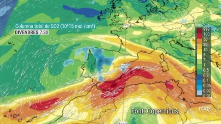  - Concentracions de diòxid de sofre (SO2) | Font: Copernicus
