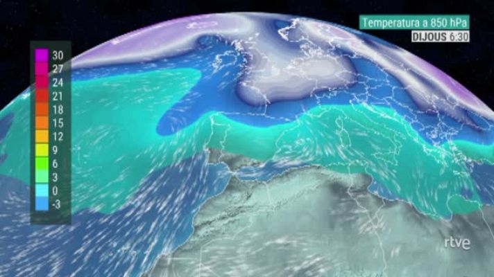  - Evolució de les temperatures a 1.500 metres d'alçada (850 hpa)