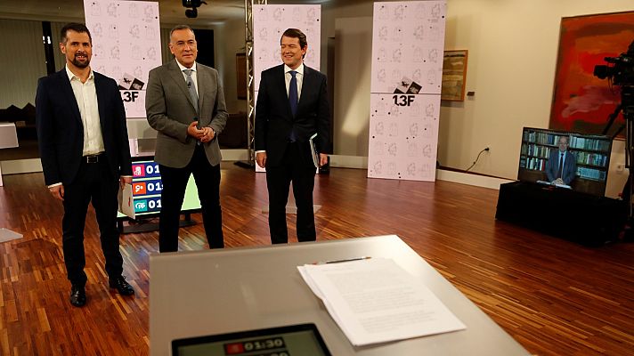 Telediario 1 - Debate en RTVE: Mañueco pone el foco en Sánchez, Igea compite por atribuirse los logros y Tudanca se reivindica como el "cambio"