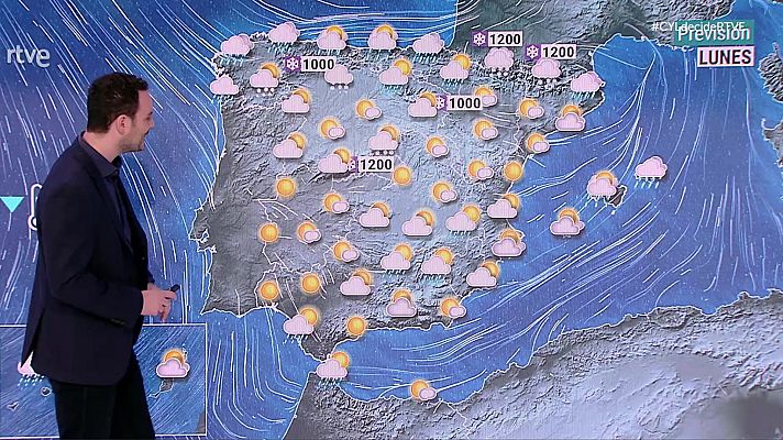 El tiempo - Intervalos de viento fuerte, con rachas muy fuertes, en el litoral de Galicia, área cantábrica y Pirineo occidental