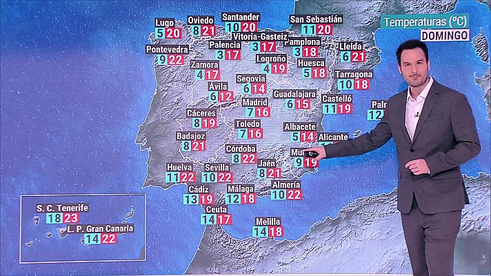 El tiempo - Las temperaturas diurnas aumentarán en la mitad sur peninsular y descenderán en el nordeste. En las mínimas predominarán los descensos
