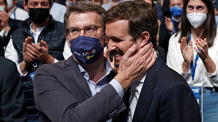 Especiales informativos - Feijóo da las gracias a Casado por mantener "la bandera del PP" con un "enorme esfuerzo de generosidad"