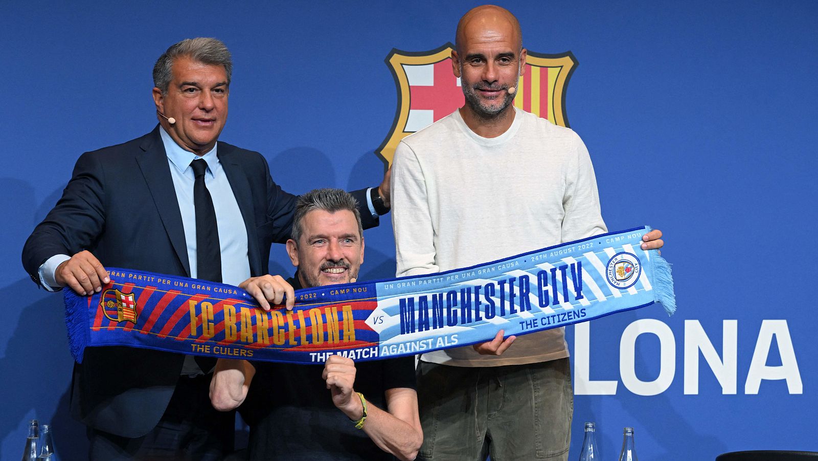 Guardiola y Laporta, juntos de nuevo en apoyo a la lucha contra la ELA de Unzué