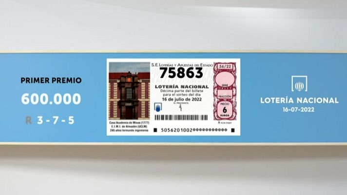 SELAE - Sorteo de la Lotería Nacional del 16/07/2022