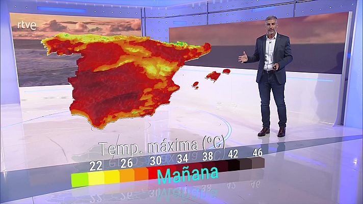El tiempo - Temperaturas máximas en descenso en gran parte de la Península, aunque en gran parte del suroeste peninsular y en Galicia, tenderán a ascender