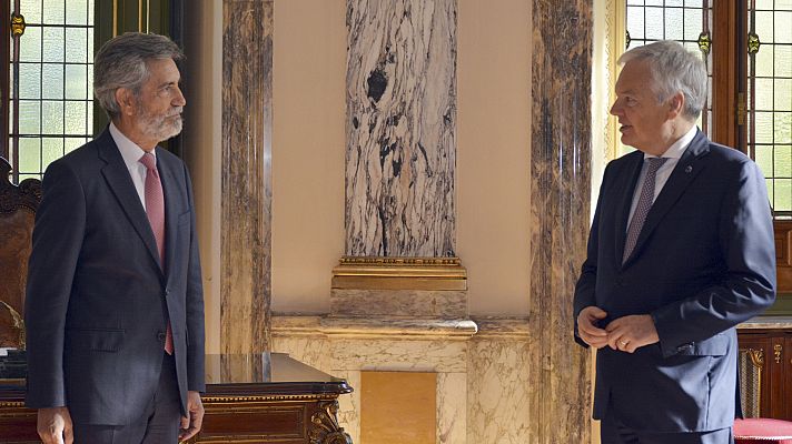 Telediario 1 - Lesmes confía en que Reynders ayude a "desatascar" la renovación del CGPJ e insiste en dimitir si no hay avances