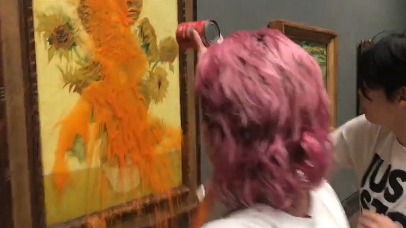 Dos activistas lanzan sopa de tomate a 'Los girasoles' de Van Gogh en la National Gallery de Londres - Informativo 24h | Ver