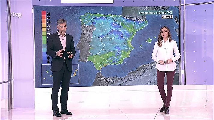 El tiempo - Precipitaciones con probabilidad de ser fuertes o persistentes en Galicia, oeste del sistema Central y sur de la Cantábrica. Mínimas en ascenso notable en la meseta Norte