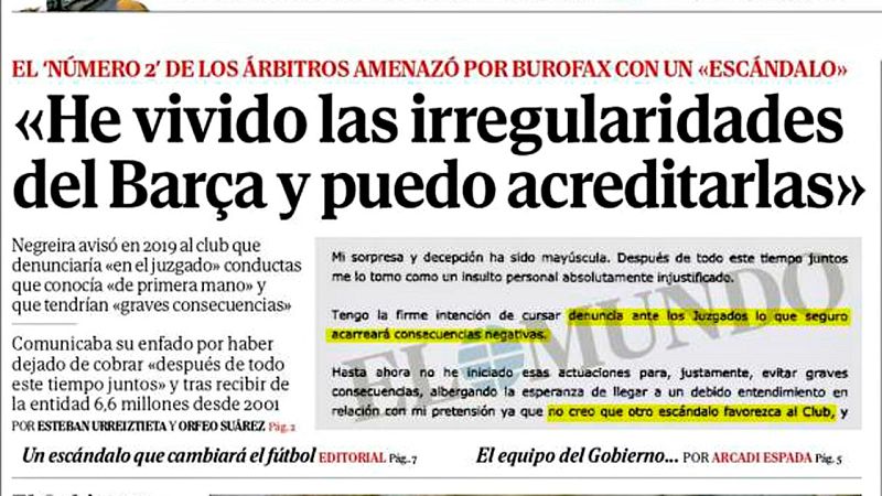 Esteban Urreiztieta: "El burofax de Negreira al Barça demuestra que sus servicios eran ilegales"